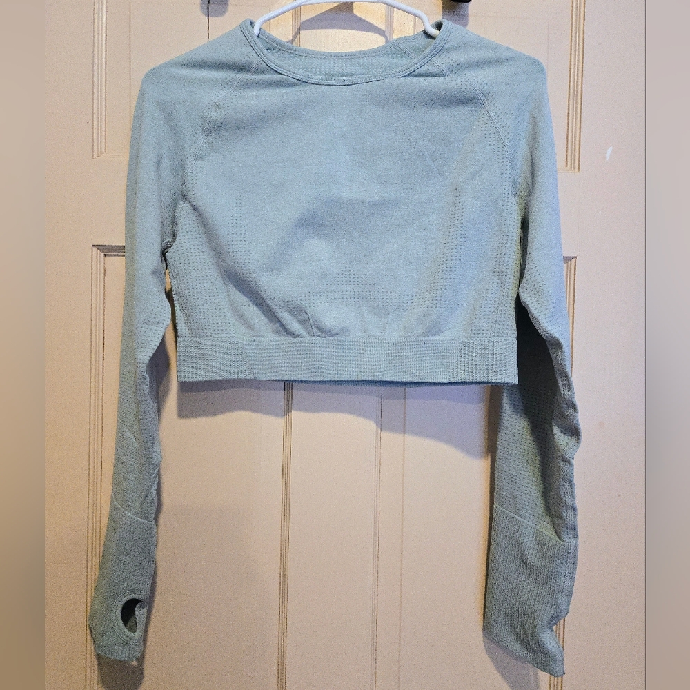 Women's Light Blue Long Sleeve Crop Top